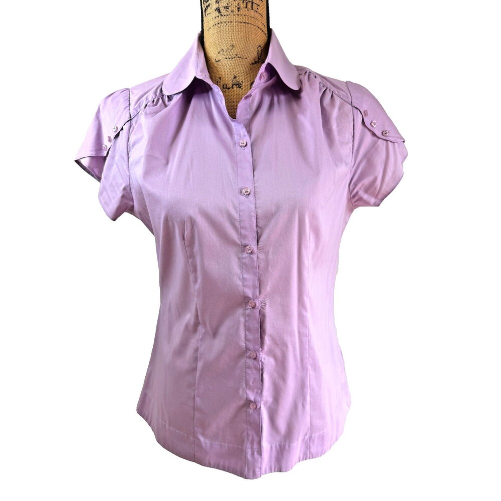 Sinequanone Lavender Stretch Poplin Button Front Petal Sleeve Blouse Sz US 8